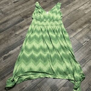 Soma Jersey Shift Elastic Waist Dress V Neck Sleeveless Short Green Sz Medium